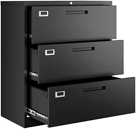 Letaya Lateral File Cabinets,3 Drawer Metal Filing Storage Vertical Cabinets,Home Office Furniture for Organization Hanging Letter/Legal/F4/A4(Black)
