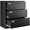 Letaya Lateral 3 Drawer File Cabinets with Lock, Metal Filing Storage Vertical Cabinets,Home Office Furniture for Organization Hanging Letter/Legal/F4/A4(Black)