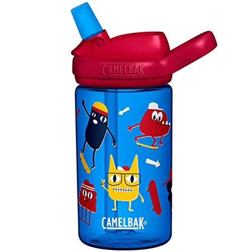 Camelbak Eddy+ - Botella para niños – Rad Skater Beasts, 400 ml, segura para beber, sin BPA, reutilizable, con pajita, para niños, niñas, jóvenes, niños, botella de agua ecológica a base de plantas