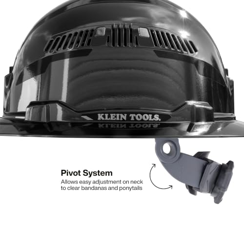 Image of Klein Tools Hard Hat, Vented Full Brim, Class C, Premium KARBN Pattern, Rechargeable Lamp