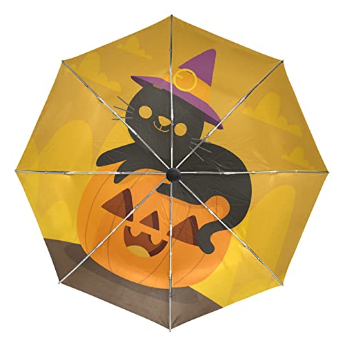 Parapluie Automatique Chat d'Halloween Noir Pliant et Coupe-Vent Vnurnrn