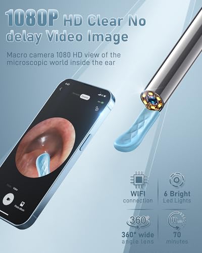 Loyker Ear Wax Removal Tool Camera, Ear Cleaner with 1080P Camera, Earwax Removal Cleaning Kit with 6 Ear Pick, Otoscope for iPhone, iPad, Android Phones, Gray - image 3