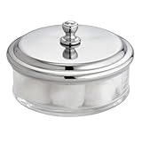 InterDesign York Bathroom Vanity Glass Apothecary Jar for Cotton Balls, Swabs, Cosmetic Pads - Wide, Clear/Chrome