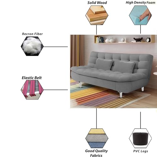 Image of Casaliving Danny 3 Seater Sofa Cum Bed for Living Room (Dark Grey Colour Fabric) Premium Fabric Sofa for Living Room