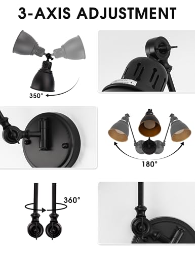 Image of DORESshop Wall Sconces Set of 2, Rechargeable Wall Lights with 350 Rotation, Dimmable Battery Operated Wall Sconce, Wireless Wall Mount Light for Bedroom, Living Room(2 Pack Gold and Black)