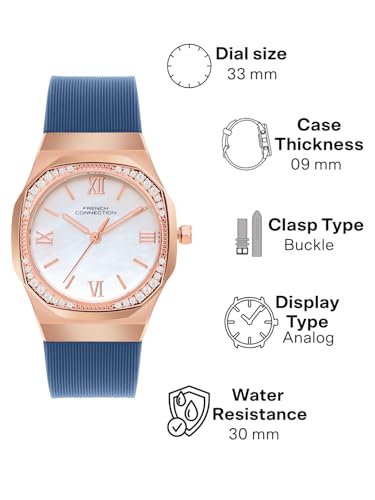 Image of French Connection 3 Hands White Rectangular Dial Silicon Strap | Casual | Premium | MOP Feature | Wrist Watch for Women - FCH002UL