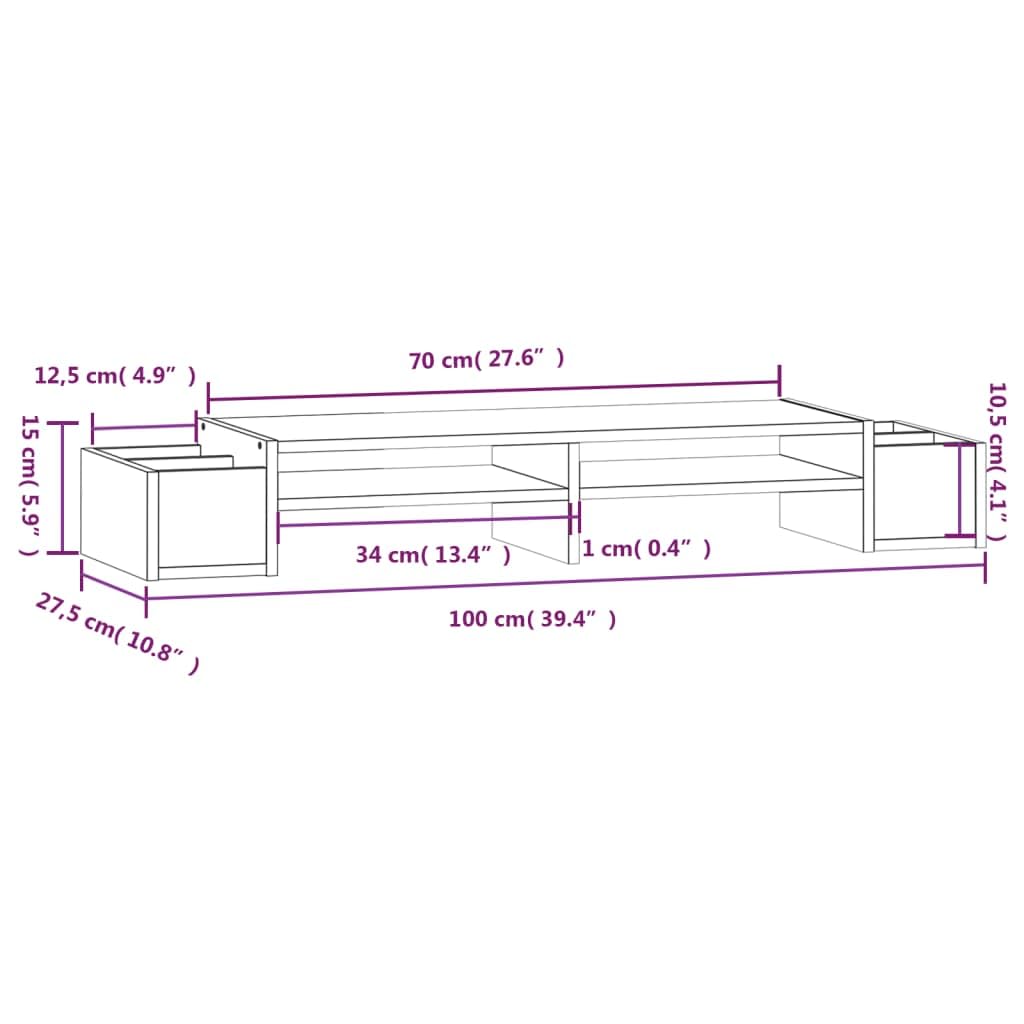 Supporto per monitor 100 x 27,5 x 15 cm in legno di pino solido grigio 02_0004465