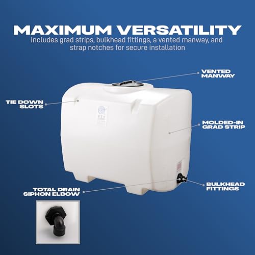 Image of RTS Plastics Rotomolded Polyethylene PCO-100 Gallon Tank for Water and Non-Flammable Liquids with Molded Grad Strip and Siphon Elbow