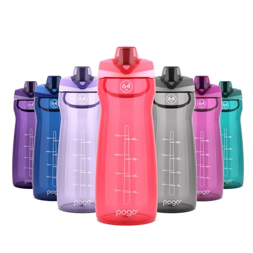 Image of Pogo 64oz Plastic Water Bottle with Leak-Proof Chug Lid and Carry Handle, Reusable, BPA Free, Capacity Markings, Dishwasher Safe, Perfect for Travel, School, Outdoors, and Gym, Pink