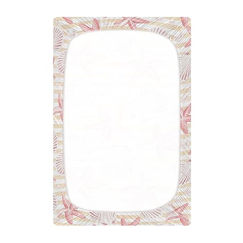 Image of Fitted Crib Sheets Vintage Seashells and Starfish Stretchy Portable Playard Sheets for Baby Toddler, Breathable Soft Mini Crib Mattress 39 x 27 in for Boys and Girls