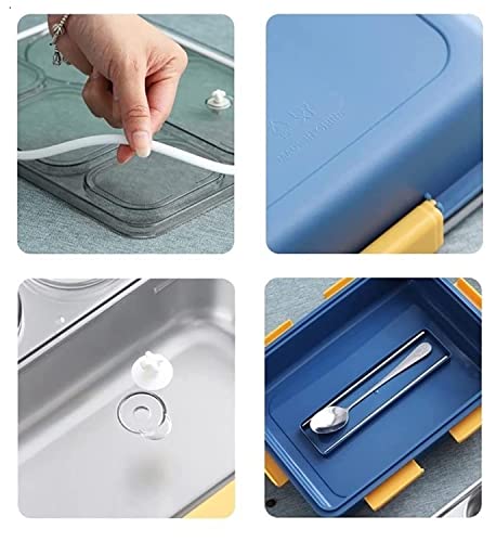 Image of Brand Conquer Lunch Box Leak-Proof BPA Free Stainless Steel for School, Lunch Box for School & Office with a Fork, a Spoon and a Pair of Chopsticks (Blue, 2 Compartment)