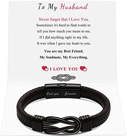 Husband Birthday Gifts Idea From Wife Mens Gift Anniversary For Husband Unique Love Gifts For Him Gifts Memorial Valentine's Day Christmas Brown Braided Leather Bracelets To My Husband Men's Jewelry