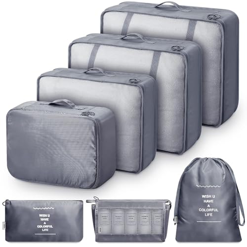Image of polyester 7 Set Packing Cubes Luggage Packing Organizers For Travel Accessories storage organiser (gray)