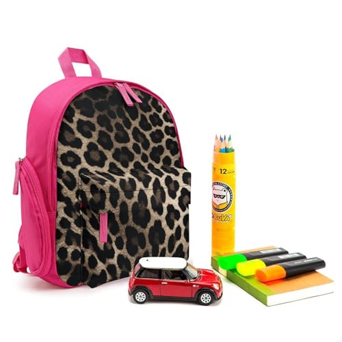 Black Leopard Print Backpack Small Book Bag with Side Pocket, Lightweight Durable Backpack, Travel Rucksack, Pink-style3