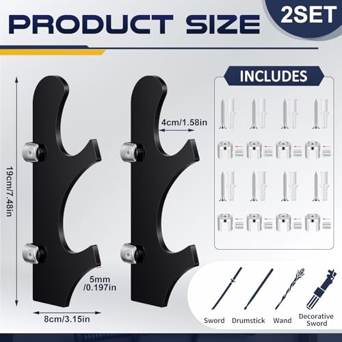 Image of SiliFine 2 Pairs Saber Wall Mount Holder Acrylic Sword Display Stand Holder Saber Rack with Heavy Duty Hardware for Swords Katana Wand Home Office Decor, Gift for Collectors, Black