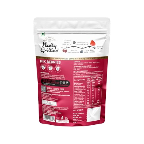 Image of Nutty Gritties Premium Mix Berries - 200g Each | Black Currants, Blueberries, Strawberries & Cranberries | Pack of 5
