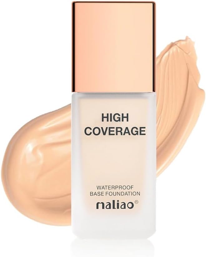 Maliao High Coverage Waterproof Base Foundation | Long-Lasting Full Coverage | Flawless All-Day Glam | Matte Finish | Sweat & Oil Resistant | Lightweight & Breathable Formula | White Ivory, 40ml
