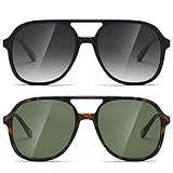 MASDUN Retro Square Aviator Sunglasses Womens Mens 70s Stylish Vintage Double Bridge Sun Glasses