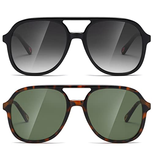 Masdun Retro Square Aviator Sunglasses Womens Mens 70S Stylish Vintage Double Bridge Sun Glasses #TOP26