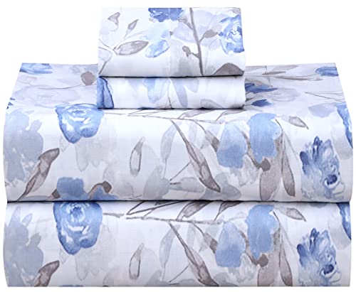 RUVANTI 100% Cotton King Size Sheets Set, 4 Pieces, Soft & Breathable Percale Weave Bedding, Deep Pocket 16", Hotel Standard, Crisp Cool Feel, Durable, Perfect Floral Bed Sheet, Monotones