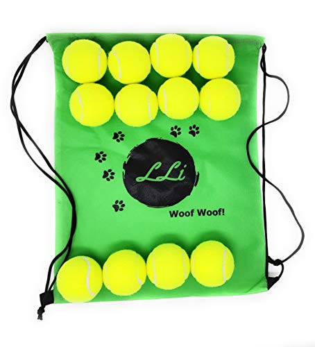 LIVE LOVE INDULGE LLi Fetch Tennis Ball Bundle Includes 12 Tennis Balls for Dogs and Reusable Travel Bag in Choice of Colors