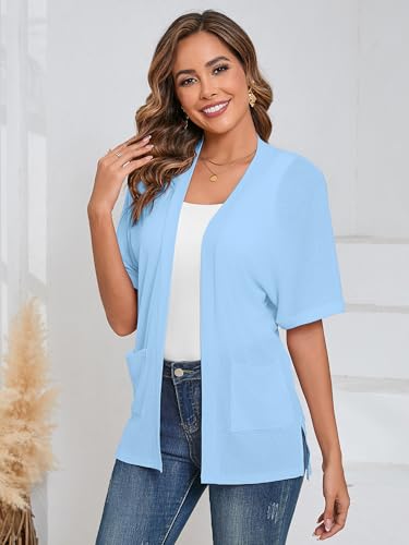 Image of Heymoments Women's Lightweight Open Front Knit Cardigans Short Sleeve Casual Soft Drape Summer Cardigan S-2XL