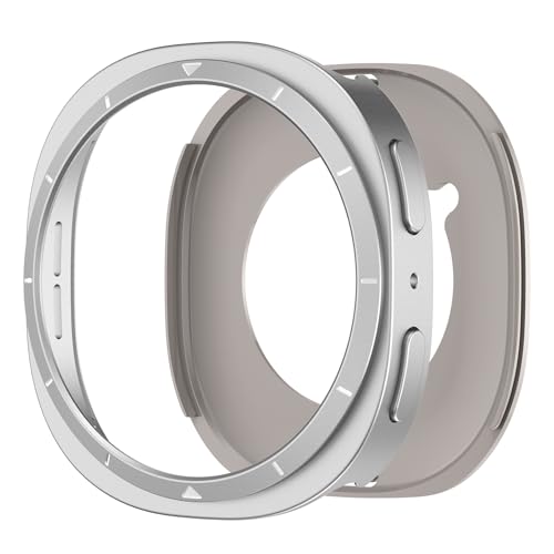 Image of 2 in 1 Metal Rugged Case Compatible with Samsung Galaxy Watch 8 40mm 44mm Shockproof Protect Bumper Case with Back Cover (NO WATCH) (Silvery and White,40mm)