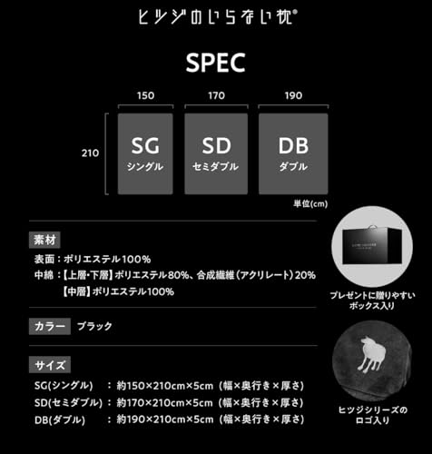 ヒツジのいらない枕 ヒツジのいらないかけ布団 ファイヤーブーストNEO セミダブル ブラック 4582522231866 の商品画像 8