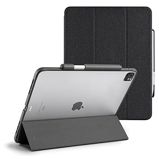 TineeOwl Mocha iPad Pro 12.9 inch Case 2021, 2020, 2018 (5th, 4th & 3rd Generation) Ultra-Slim Clear Case with Pencil Holder + Tri-fold Stand Cover, Absorbs Shock, Lightweight (Black)