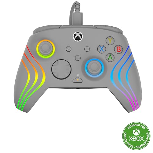 Turtle Beach Afterglow Wave Mando Gris con Cable RGB - con Licencia para Xbox Series XS, Xbox One y Windows - Botones programables, disparadores de Efecto Hall, Controles de Audio