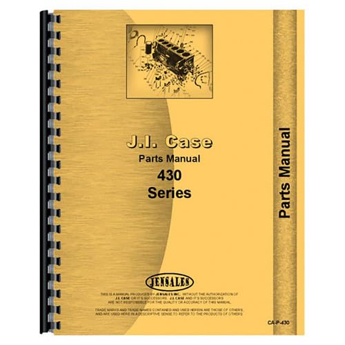 Cover of the All States Parts Manual for Case 430 Series, showing 'J.I. Case Parts Manual 430 Series' and a diagram of an engine block.