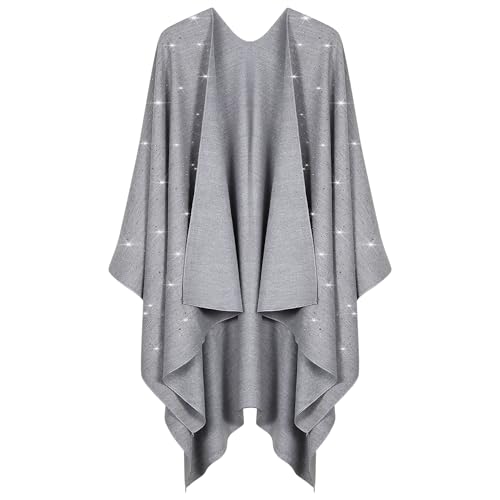 Image of Womens Rhinestones Open Front Poncho Shawl Wrap Cape Ruana Travel Blanket Cardigan