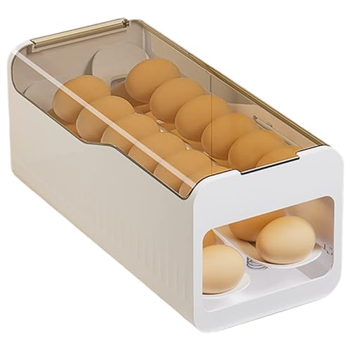 Soporte para huevos para nevera, soporte para huevos con tapa, dispensador de, contenedor apilable y almacenamiento para refrigerador (blanco)