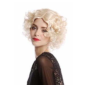 WIG ME UP – 90840-ZA88 Peluca Mujer Carnaval Halloween Hollywood Diva Estrella Cine Corto Rizado Raya Media ruobio Claro