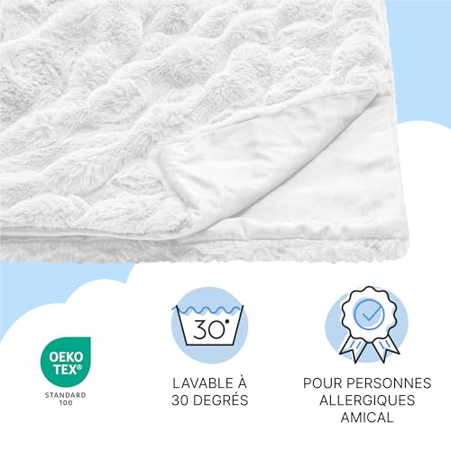 Plaid en fourrure synthétique blanc 150x200 couverture chaude grand format