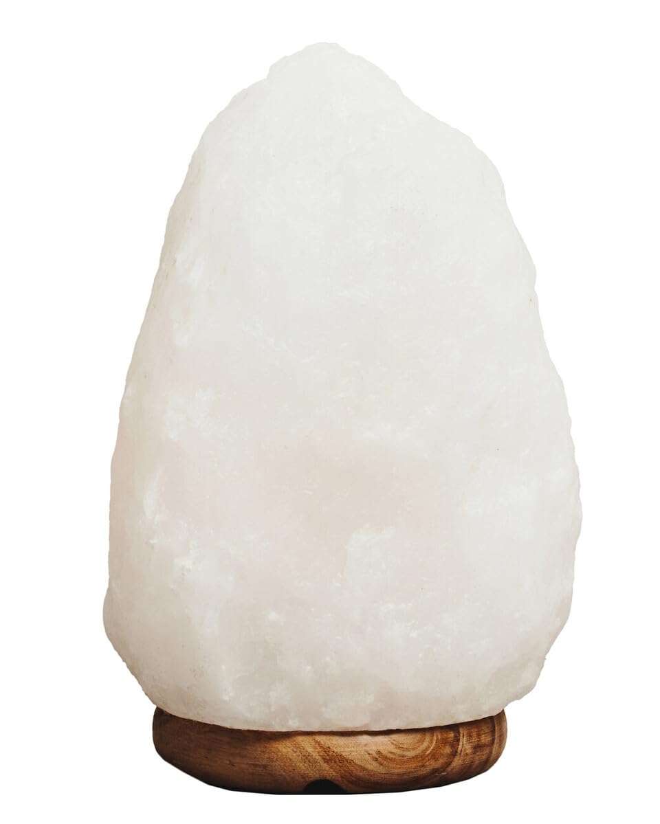 Premier Housewares White Natural Salt Lamp Irregular Shape Desk Lamp with Calming White Glow Wooden Table Lamp Wood Base 23cm x 12cm x 12 cm