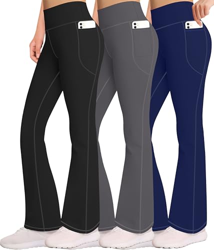 AENLLEY Girls Stretchy Flare Yoga Pants with Pockets - High Waisted Wide Leg Activewear Leggings for Kids