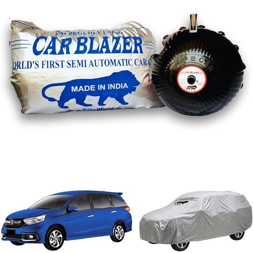 Image of CARBLAZER Portable & Semi-Automatic Full Body Car Covers: Heavy Duty Device| Anti-Theft| Dust & Scratch Proof | Water & Wind Resistant|Custom Fit| Dual-Side Cover, Compatible for Honda Mobilio