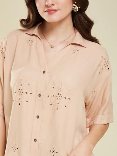 Image of J TURRITOPSIS Women's Cotton Blend Embroidered Stylish Shirt