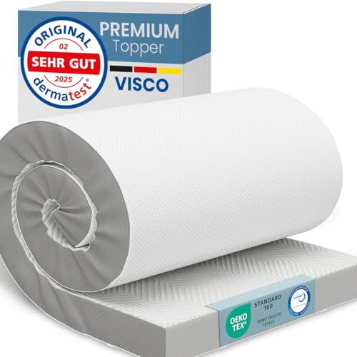 ELONEO Viscoelastischer Matratzen Topper 90x200cm, Matratzentopper mit Memory Foam Effekt, 8 cm Höhe, Matratzenauflage für Bett und Boxspringbett inkl. atmungsaktivem Mesh-Bezug und Eckschlaufen