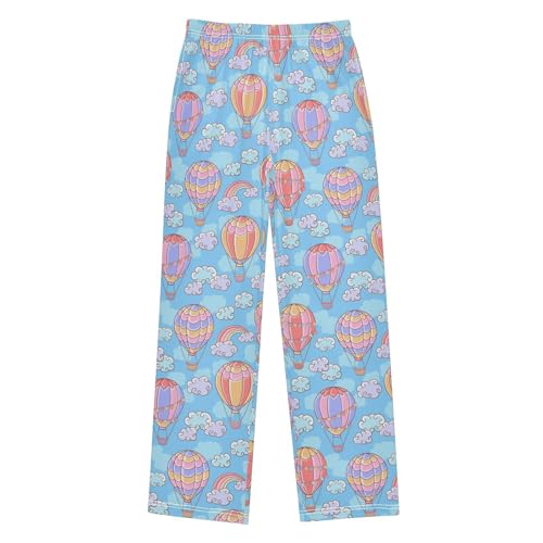 Hot Air Balloon Rainbow Boys Long Pants Soft Trousers Elastic Waist Kids Lounge Bottoms with Pockets S-XL