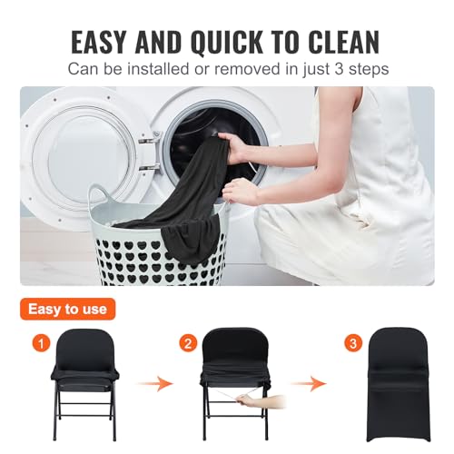 Image of VEVOR Elastic Spandex Folding Chair Cover Universal Fit Chair Cover Removable Washable Protective Sofa Cover for Weddings, Festivals, Banquets, Parties, Celebrations, Dinners (Black-c, 30PCS)
