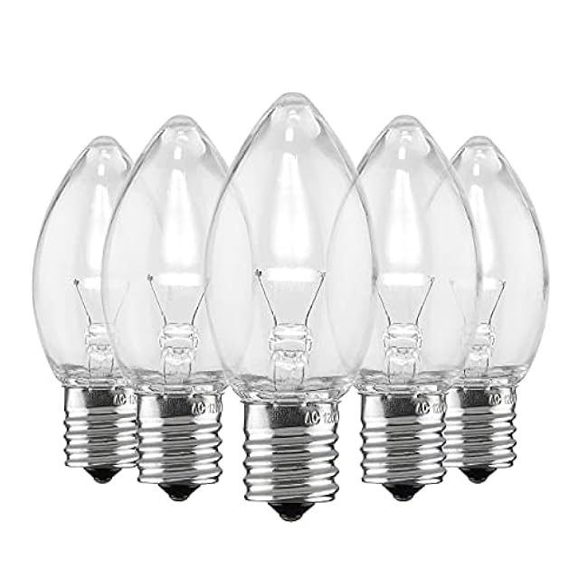 Set of 25 Holiday Lighting Outlet C9 LED Christmas Lights | Cool White C9 LED Filament Lights | C9 Christmas Light Bulbs for Indoor & Outdoor Use | Traditional C9 LED Christmas Lights