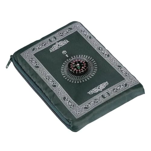 ZXNJA Tapis De Priere De Poche, Tapis Priere Musulman Voyage avec Boussole Et Sac, Tapis Prière De Poche, Tapis De Prière Islamique 100x60cm, Vert Foncé