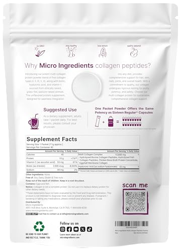 Micro Ingredients Multi Collagen Peptides Powder, 40 Stick Packs | Type I, II, III, V, X + Biotin, Vitamin C & Hyaluronic Acid | Unflavored | Supports Hair, Skin & Joint Health | Keto, Non-GMO - Image 3