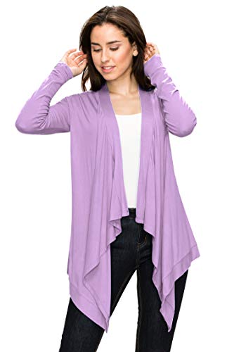Image of Lock and Love Women's Draped Front Open Asymmetrical Cardigan - Casual Long Sleeve Lightweight Duster