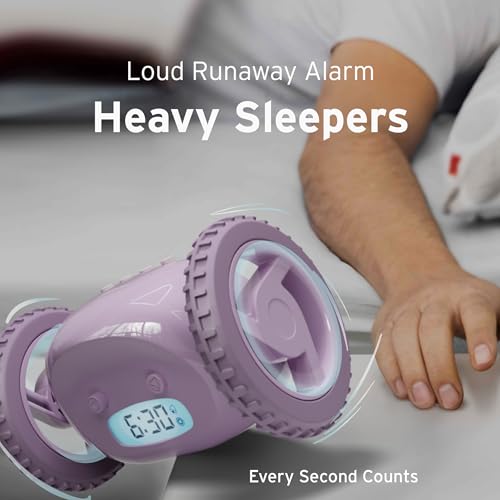 Image of CLOCKY Alarm Clock on Wheels - Loud Rolling Alarm Clock for Heavy Sleepers | Runaway Clock that Jumps & Runs to Wake You Up | Funny Unique Gift for Adults & Teens (Lavender)