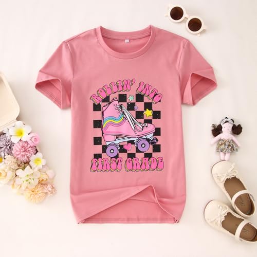 Image of First Day of School Outfit for Girl Rollin Into First Second Third Grade Shirt 1st 2nd 3rd Back to School T-Shirt Top