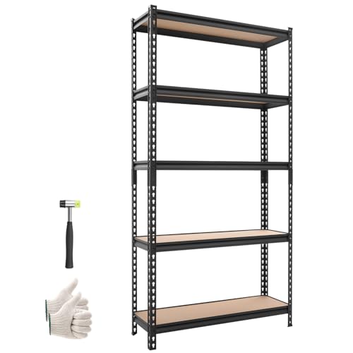 Image of VEVOR Storage Shelves, 5-Tier Adjustable, 3000 lbs Capacity, Heavy Duty Garage Storage Shelving Unit, Metal Utility Rack Shelf, for Kitchen Pantry Basement Bathroom, 36.34 inch W x 12.17 inch D x 71.38 inch H