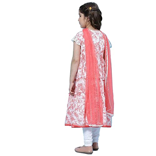 Image of BIBA Girls Cotton Flared Kurta Churidar Suit Set